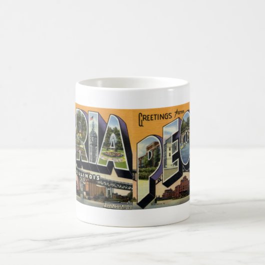 Peoria ILのヴィンテージの郵便はがきのマグからの挨拶 コーヒーマグカップ (中央)