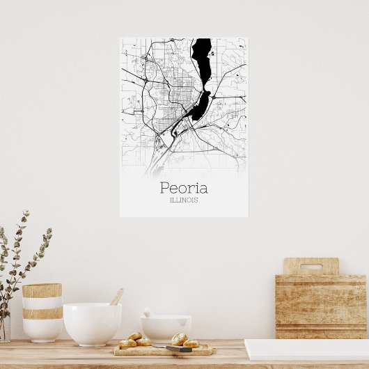 Peoria Map - Illinois - City Map Poster ポスター (キッチン)