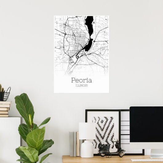 Peoria Map - Illinois - City Map Poster ポスター (ホームオフィス)