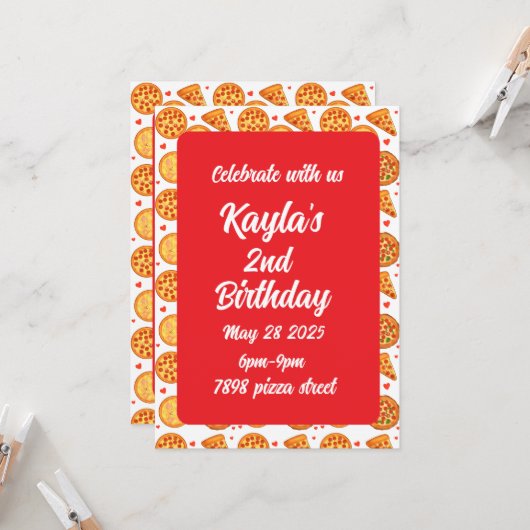 Peperroni，チーズとマルゲリータピザ 招待状 (正面/裏面インサイチュ)