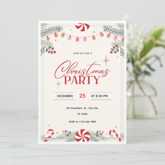Peppermint Christmas Party Invitation  招待状 (スタンド正面)