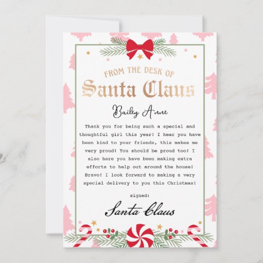 Peppermint Dreams Letter from Santa Printable 招待状 (正面)