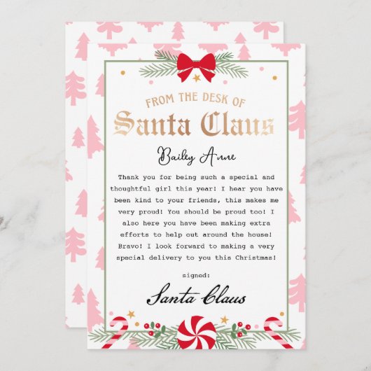 Peppermint Dreams Letter from Santa Printable 招待状 (正面/裏面)