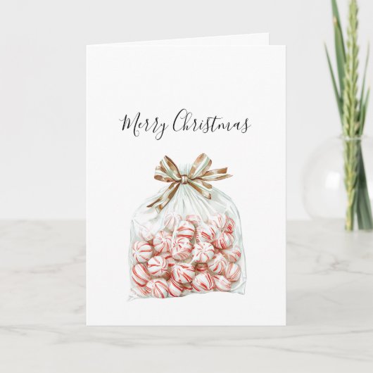 Peppermint Green Red Floral Christmas カード (正面)