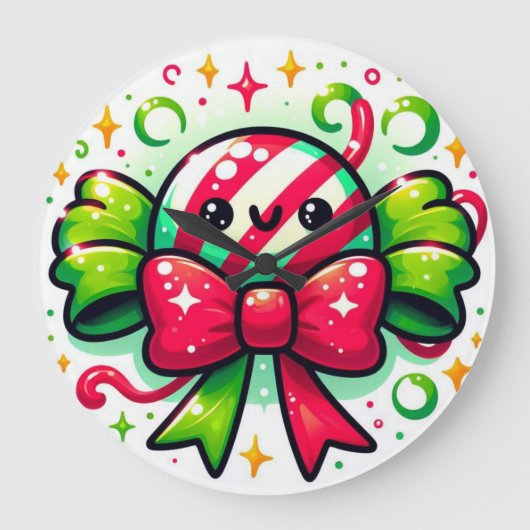 Peppermint Joy: Holiday Candy Character ラージ壁時計 (正面)