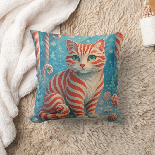 Peppermint Kitten - Candy Cane Forest Pillow クッション (ブランケット)