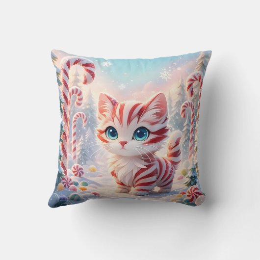 Peppermint Kitten - Candy Cane Forest Pillow クッション (裏面)