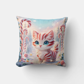 Peppermint Kitten - Candy Cane Forest Pillow クッション