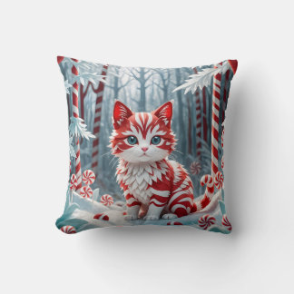 Peppermint Kitten - Candy Cane Forest Pillow クッション