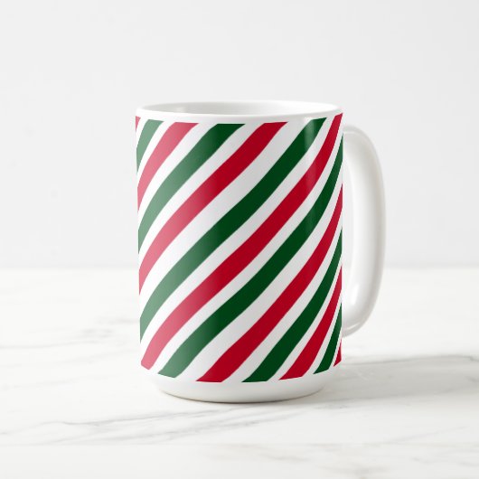 Peppermint Stick Stripes in Red, Green, and White コーヒーマグカップ (正面右)