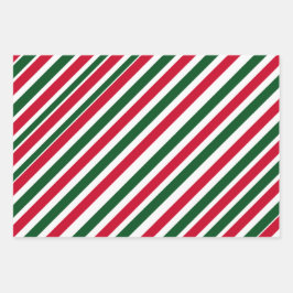 Peppermint Stick Stripes in Red, Green, and White ラッピングペーパーシート