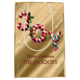 Peppermint Stripe Joy Christmas ミディアムペーパーバッグ