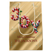 Peppermint Stripe Joy Christmas ミディアムペーパーバッグ (裏面)