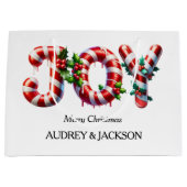 Peppermint Stripe Joy Christmas ラージペーパーバッグ (正面)
