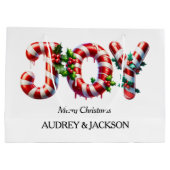 Peppermint Stripe Joy Christmas ラージペーパーバッグ (裏面)