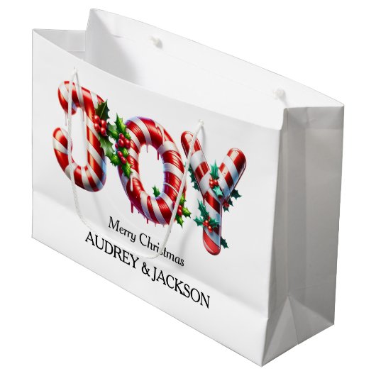 Peppermint Stripe Joy Christmas ラージペーパーバッグ (正面アングル)