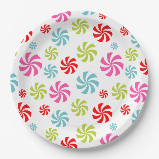 Peppermint Swirl Pattern – Colorful Candy Design ペーパープレート (正面)