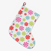 Peppermint Swirl Pattern – Colorful Candy Design ラージクリスマスストッキング (正面 (吊り時))
