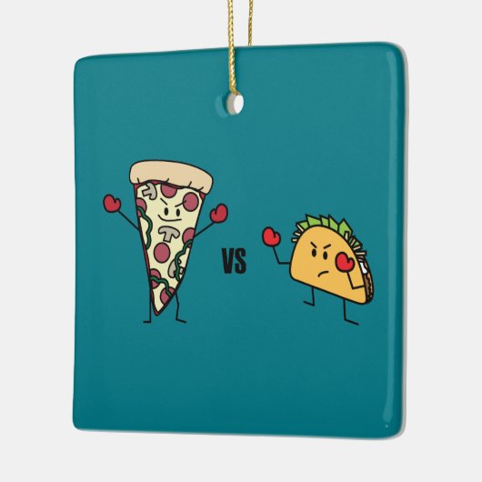 Pepperoniピザ対タコス: メキシコ人対イタリア語 セラミックオーナメント (左)