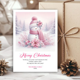 Peppy pink snowman kids greeting card editable art シーズンカード