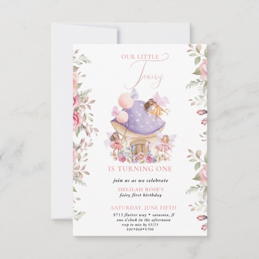  Pequeño Fairy Whimsical Magical 1er cumpleaños 招待状 (正面)