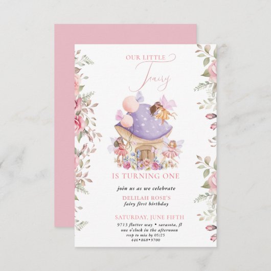  Pequeño Fairy Whimsical Magical 1er cumpleaños 招待状 (正面/裏面)