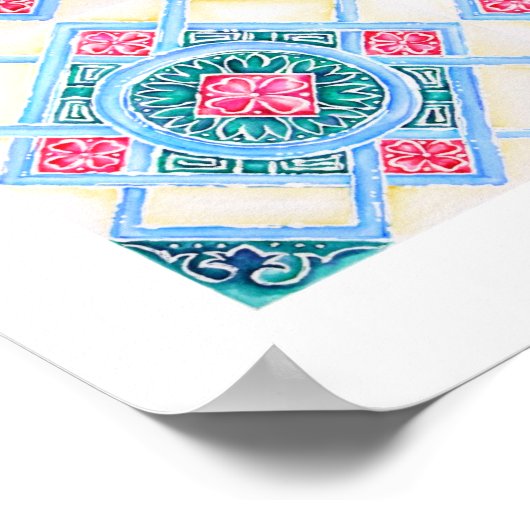 Peranakan Geometric Tile Teal ポスター (角)