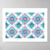 Peranakan Geometric Tile Teal ポスター (正面)