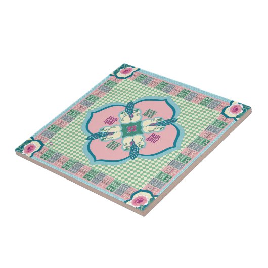 Peranakan Peacock Double Happiness Tile – Pastel N タイル (側面)