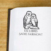 Perched Barn Owls Ex Libris Book ラバースタンプ