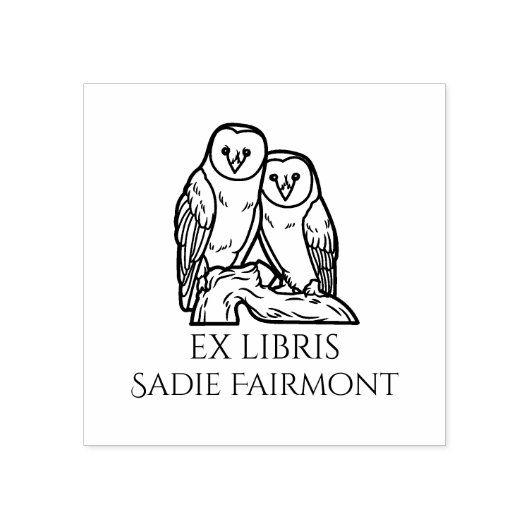 Perched Barn Owls Ex Libris Book ラバースタンプ (インプリント)