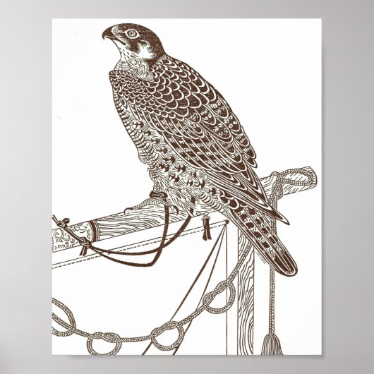 Perched Falcon, Iconic, Falcon Art, Japan Print ポスター (正面)