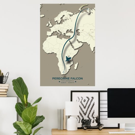 Peregrine Falcon Migration Map – Minimalist ポスター (ホームオフィス)