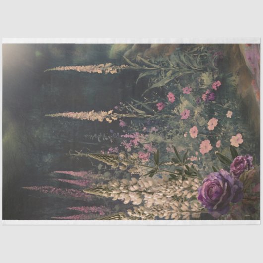 Perennialsガーデンシーン、ダークグリーン&カラフル 薄葉紙 (正面)