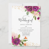 Perfect 結婚's: Burgundy Pink Flower金ゴールドグリッター 招待状 (正面)