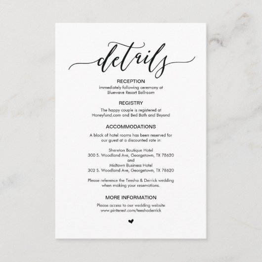 Perfect Blackフォント、の結婚詳細エンクロージャカード エンクロージャーカード (正面)