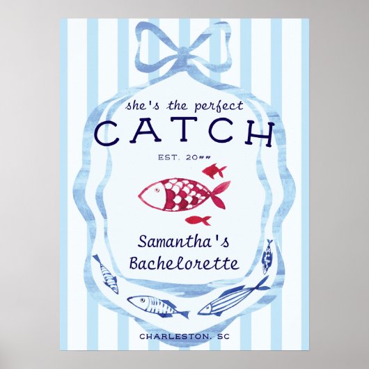 Perfect Catch Beach Fishing Bachelorette Sign ポスター (正面)