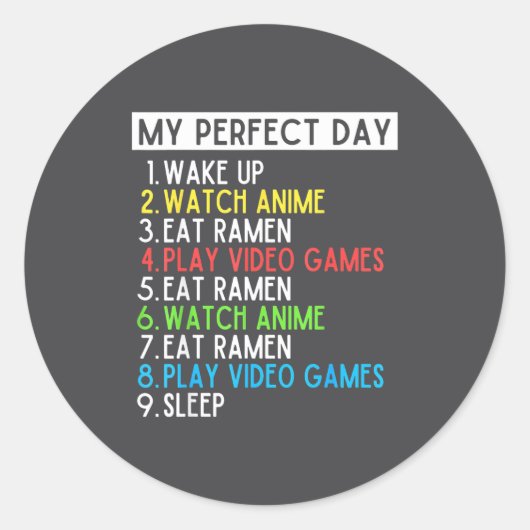 Perfect Day Anime Gaming Ramen Lover Funny Eat Sle ラウンドシール (正面)