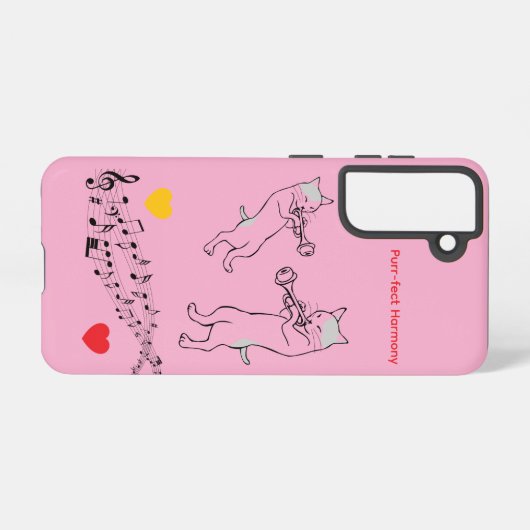 Perfect Harmony Cats & Trombone Galaxy Case – Pink Samsung Galaxyケース (裏面横)
