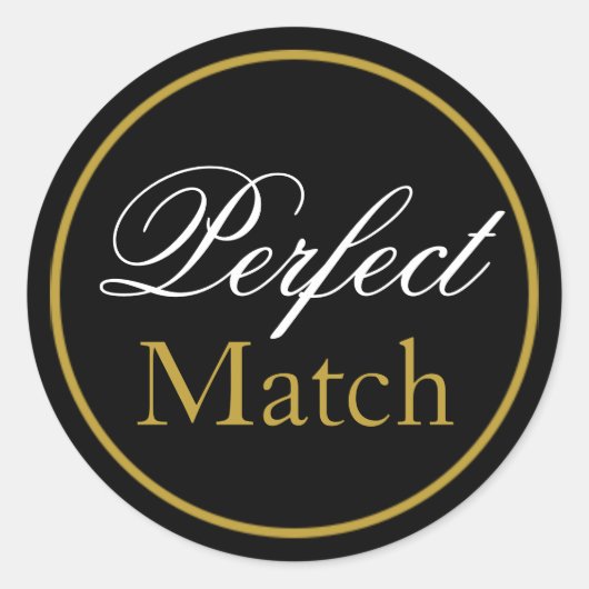 "Perfect Match"のステッ結婚ク – ブラック金ゴールド ラウンドシール (正面)