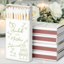Perfect Match Drawn Green Wedding Matchbox Favors