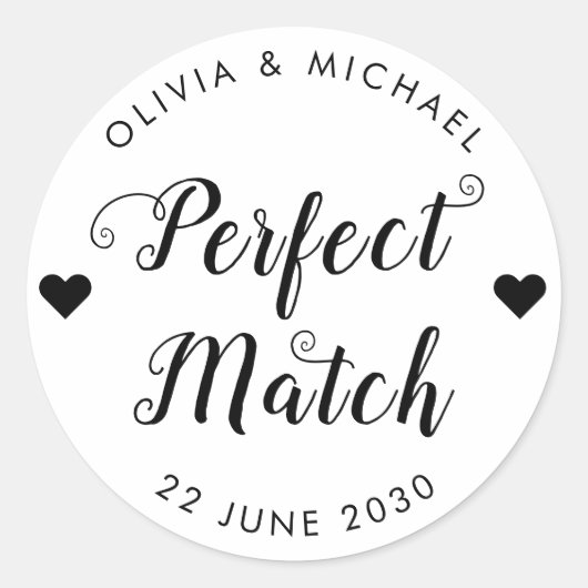 Perfect Match Matchboxハート結婚式の引き出物 ラウンドシール (正面)