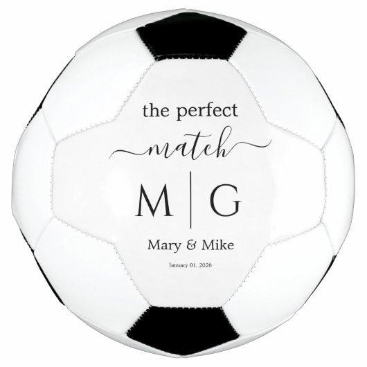 Perfect Match Monogrammed Couple Name White サッカーボール (正面)