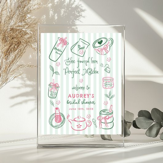 Perfect Matcha Bridal Shower Green Welcome Sign ポスター