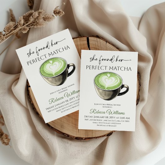 Perfect Matcha Sage Green Coffee Bridal Shower 招待状