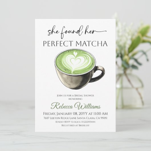 Perfect Matcha Sage Green Coffee Bridal Shower 招待状 (スタンド正面)