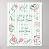 Perfect Matcha Stripes Bridal Shower Welcome Sign ポスター (正面)