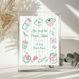Perfect Matcha Stripes Bridal Shower Welcome Sign ポスター