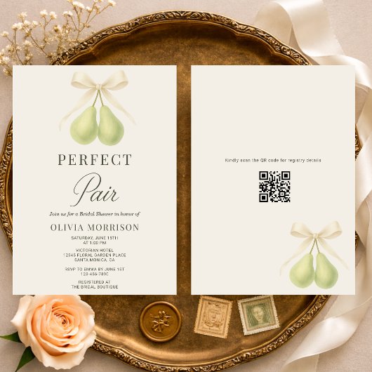 Perfect Pair Bow QR Code Bridal Shower 招待状