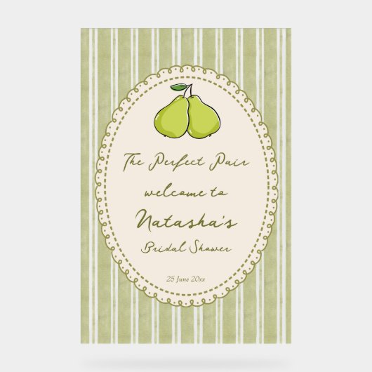 Perfect pair pear bridal shower welcome sign アクリルサイン (正面)